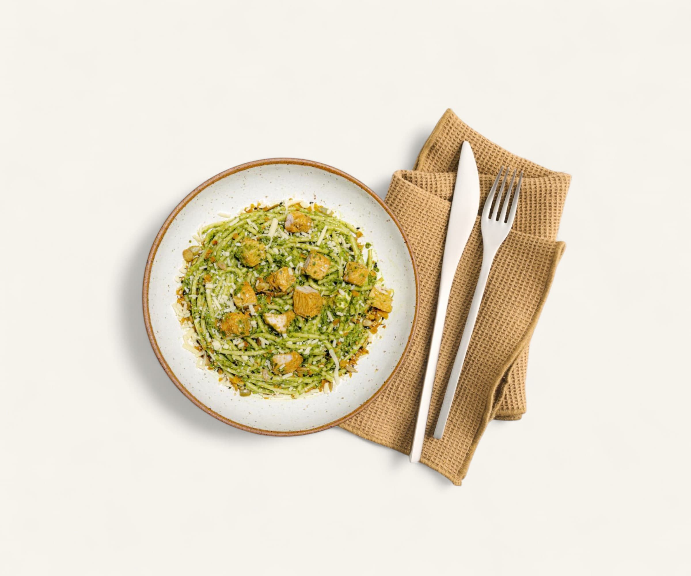 Spaghettoni ao pesto com frango congelado 400g