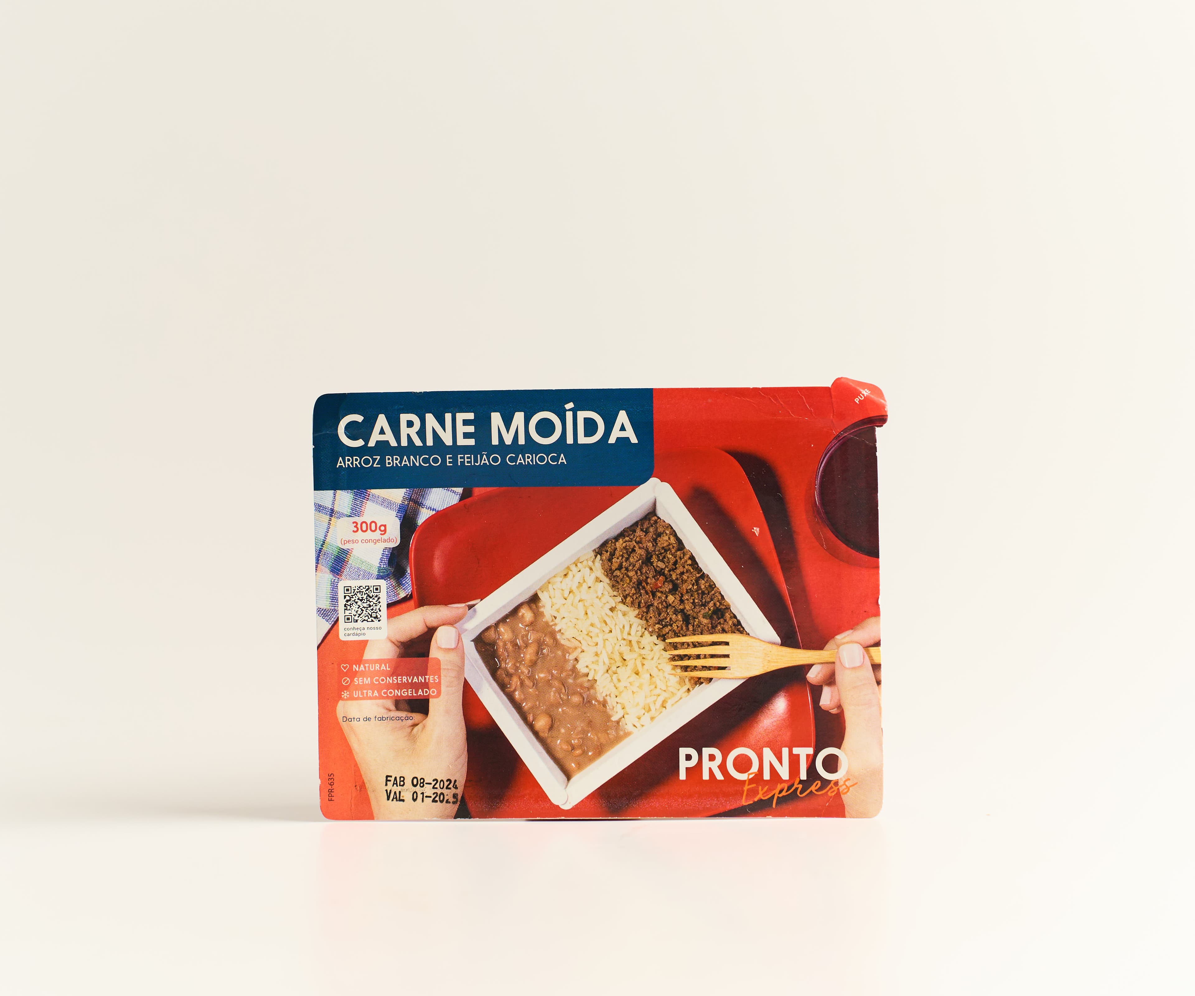 Carne moída com arroz branco e feijão carioca 300g