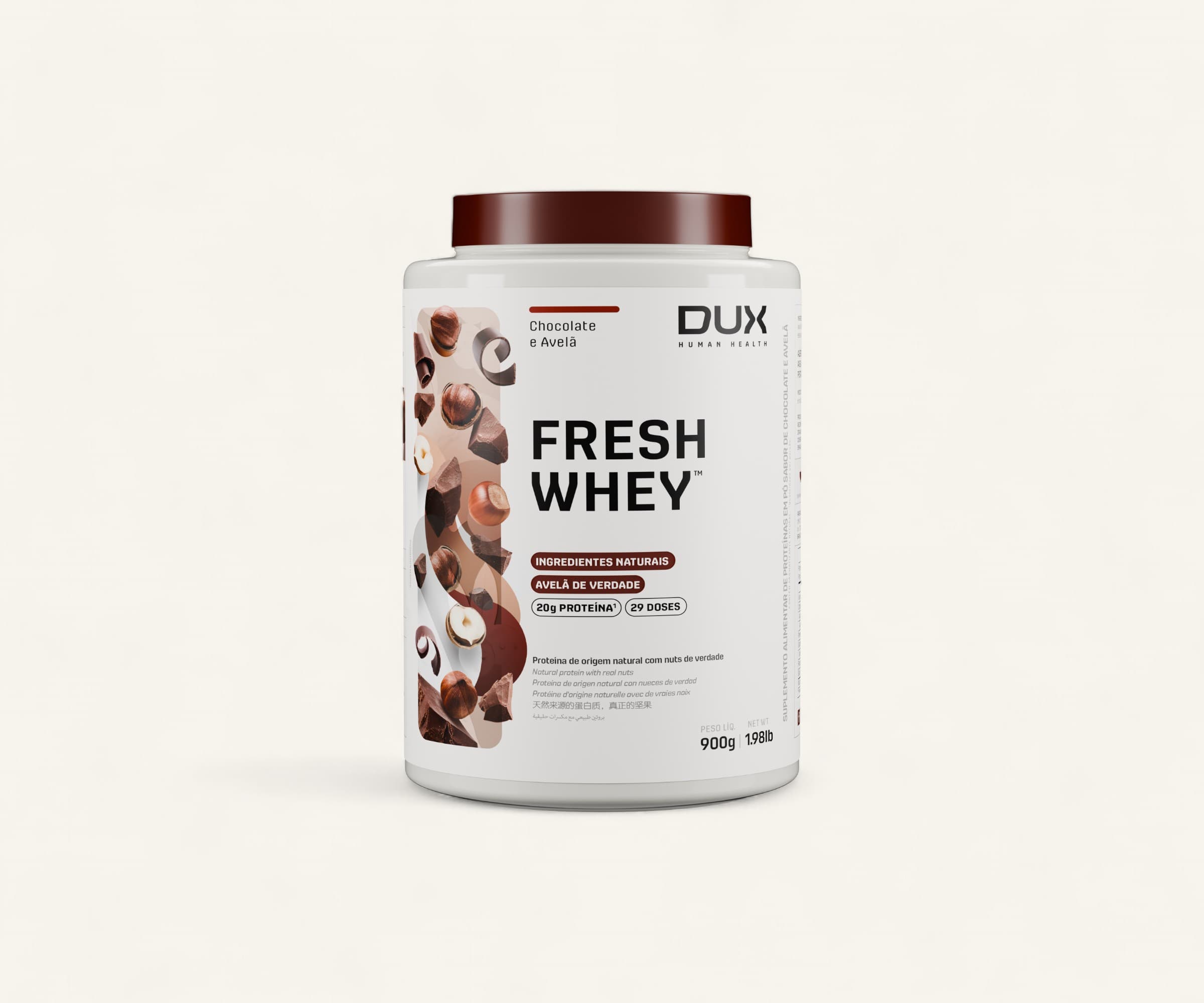 Fresh whey chocolate belga e avelã Dux 900g